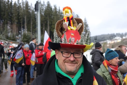 Ski jumping fan at the large Hochfirst ski jump at the FIS Ski Jumping World Cup Individual Men in Neustadt