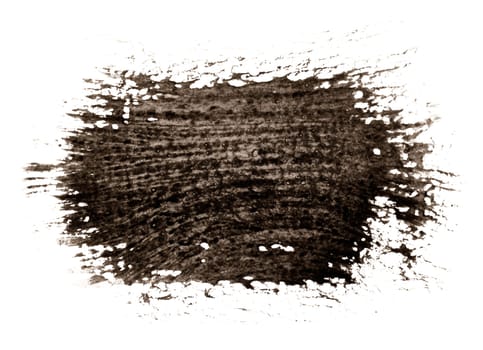 Brush stroke of black watercolor paint on isolated background
