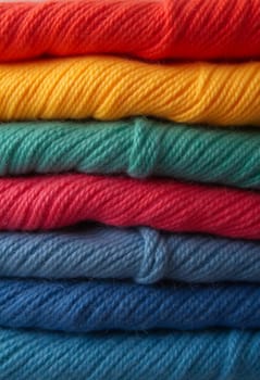 Various samples of woolen fabric in different colors are neatly organized, showcasing a vibrant palette ideal for textile design and creative projects. Generative AI.