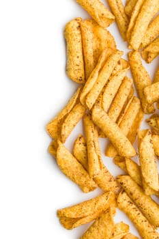 Rolled nachos tortilla chips isolated on a white background.