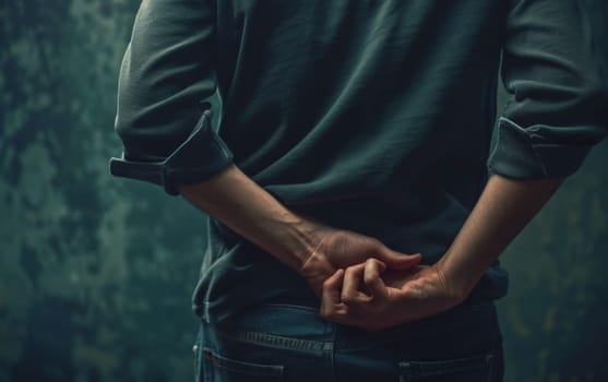 Close-up of a person holding their lower back in pain, set against a dark, textured backdrop. The image conveys the hidden agony of back pain