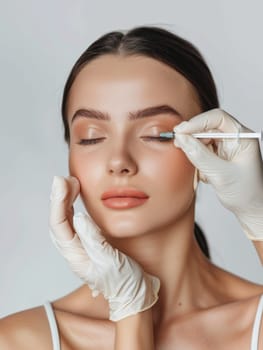 A woman receives a meticulous cosmetic procedure, highlighting the precision and care dedicated to enhancing beauty and maintaining skin health