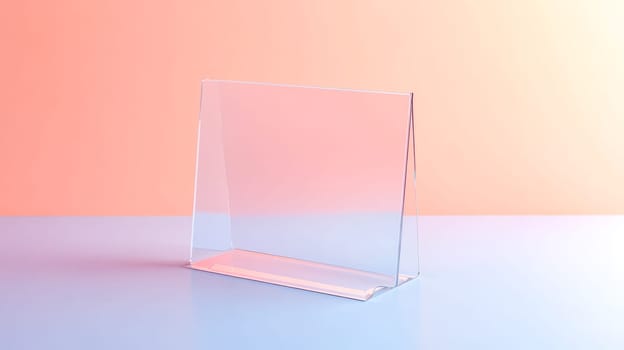 Modern and minimalist transparent acrylic card holder standing on a surface with a vibrant two tone background, creating a stylish and contemporary display