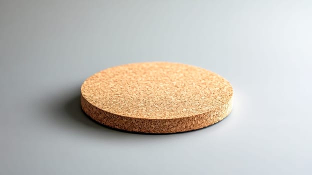 Single round cork coaster resting on a neutral gray surface, highlighting its minimalist design while protecting furniture from drink rings and adding natural elegance