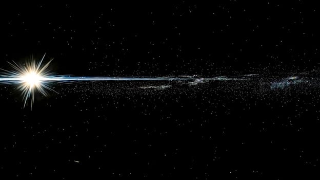 Bright star shining prominently in the dark expanse of space, surrounded by a glowing galaxy, creates a breathtaking cosmic scene filled with wonder and mystery