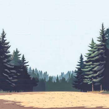 Opening into a tranquil forest clearing surrounded by a dense expanse of evergreen trees, offering a serene and inviting natural landscape filled with calm and beauty