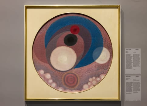 Venice, Italy - May 7 2024: 60th Art Biennale in Venice. Untitled (Abstract)1972 by Nena Saguil. Oil on canvas