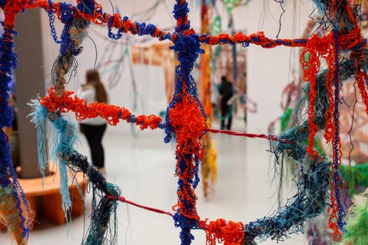 Venice, Italy - May 7 2024: Foreigners Everywhere 60th Venice Art Biennale in Venice. Visual and sound installation by Julien Creuzet inspired by Caribbean motifs in the French Pavilion at Giardini