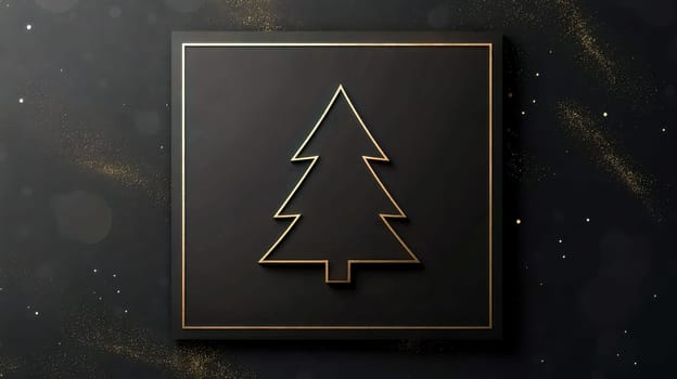 Minimalist and elegant christmas greeting card featuring a golden christmas tree outline on a dark background with golden glitter, perfect for corporate holiday greetings