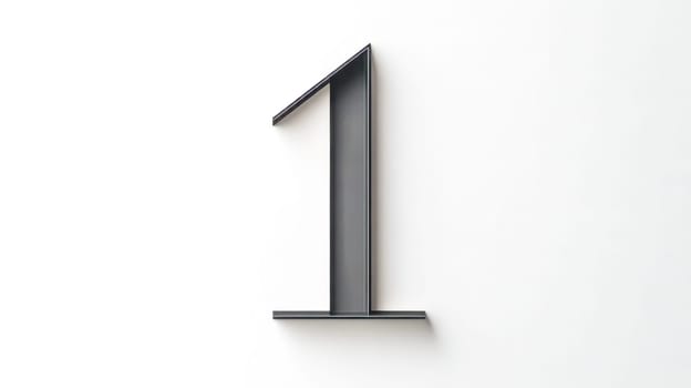 Modern gray number one sign with clean lines is displayed on a minimalist white background, representing achievement, leadership, and the concept of being first place