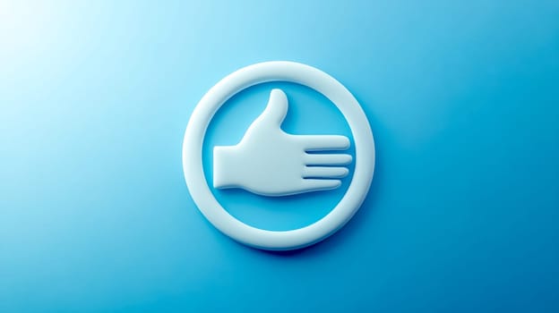 Minimalist 3d render featuring an open hand within a circle against a vibrant blue backdrop, symbolizing a welcoming and friendly gesture