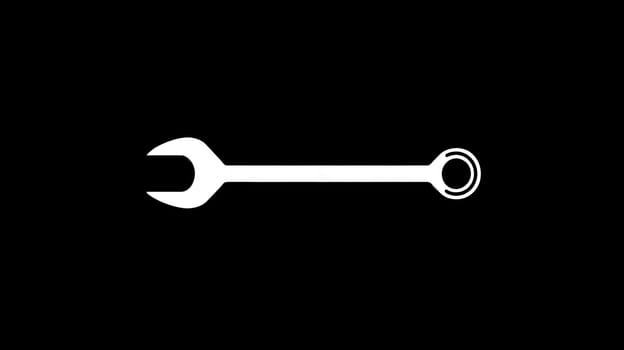 White allen wrench icon isolated on a solid black background, representing maintenance and repair for tools, mechanics, and construction projects