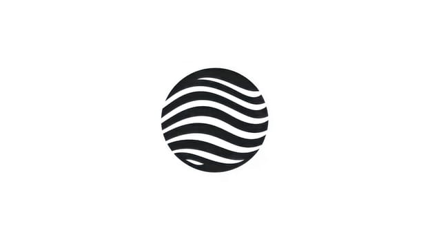 Minimalist design featuring a black golf ball icon with stylized motion lines, conveying speed and movement against a clean white backdrop, suitable for sports branding or graphic design