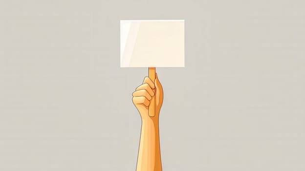 Cartoon hand holding a blank protest sign, providing ample copy space for expressing messages of activism, freedom of speech, and social change in a vibrant, engaging manner
