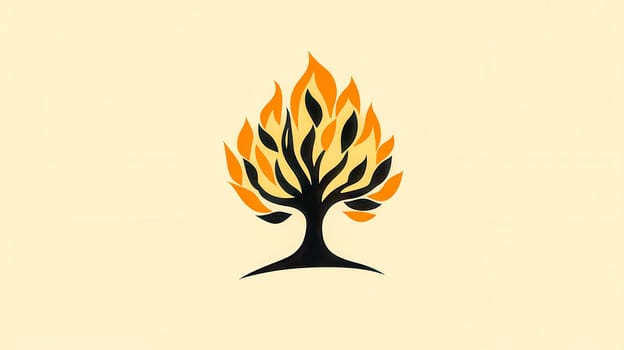 Stylized burning tree representing wildfires, deforestation, and environmental damage caused by climate change, serving as a symbol of ecological crisis