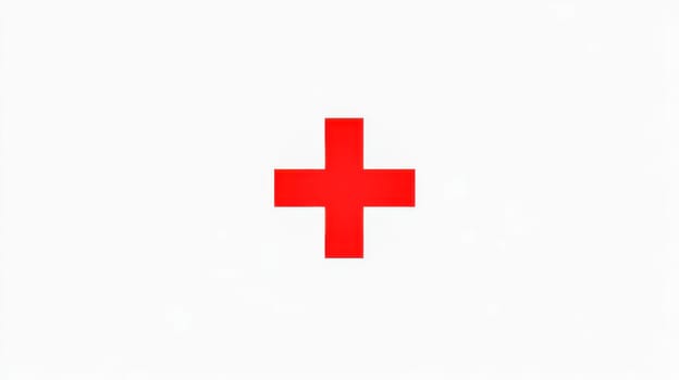 Bold red cross standing out against a clean white background, representing medical care, first aid, and humanitarian assistance, conveying hope and support in times of need