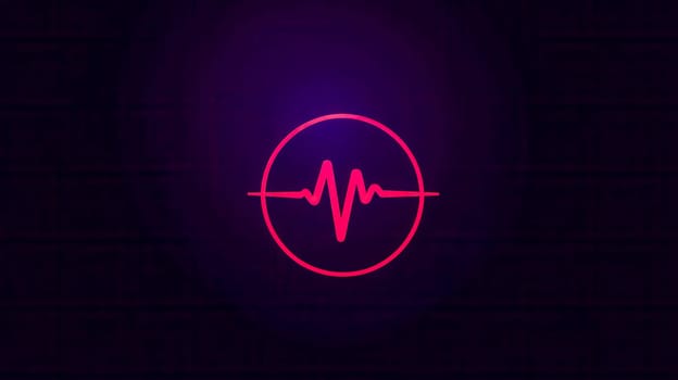 Neon red heartbeat line is displayed on a dark background, symbolizing vital signs and medical monitoring in a simple yet impactful representation of life and health