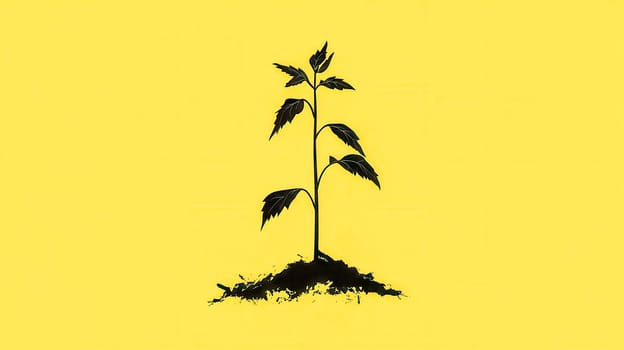 Minimalist illustration representing a wilting plant on a vibrant yellow background, symbolizing environmental challenges such as drought, climate change, and deforestation