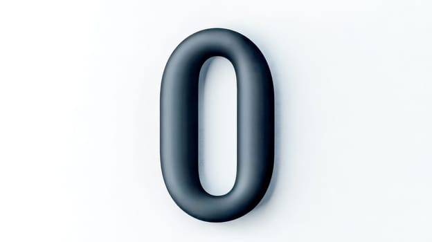 Large, dark gray inflated number zero resting on a clean, minimalist white background, creating a striking and simple visual representation of nullity and beginnings