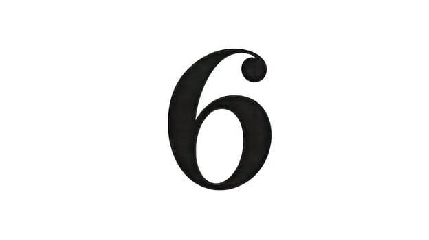 Classic, elegant black number six standing out against a clean white background, perfect for educational or design projects needing a simple, bold numeral