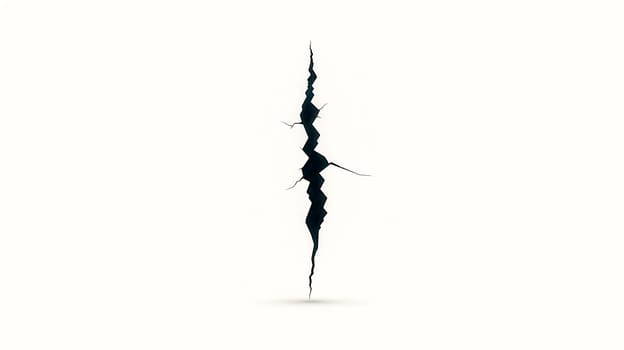 Ground splitting open, forming a deep crack against a white background, representing the powerful forces of an earthquake or geological fault in nature's dynamic environment