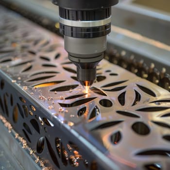 A close-up view of a laser engraving machine etching detailed designs into a metal surface