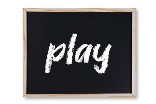 A play word in chalk on chalkboard with clipping path to remove shadow