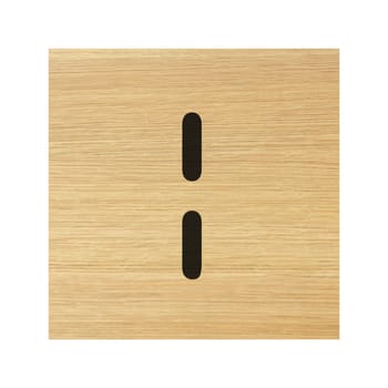 vertical bar glyph symbol on childs wood block on white with clipping path
