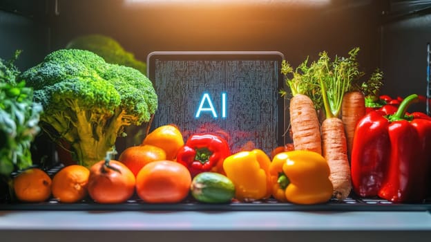 AI technology used in the fridge for preserving vegetables and fruits. Artificial intelligence used in home appliances.