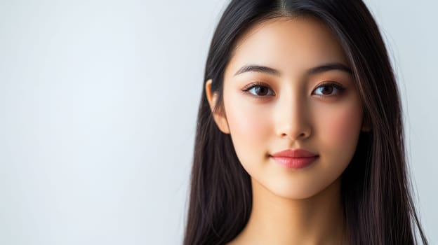 Studio portrait of a young beautiful Asian woman on white background with copy space.