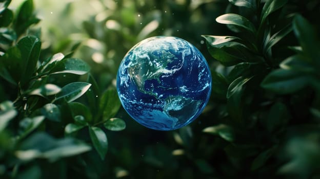 Planet earth globe with green vegetation background. Environmental ecology issues, save the world concept.
