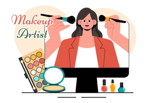 Makeup Artist Vector Illustration featuring a Professional Makeover Session with Clients Undergoing Beauty Procedures in a Flat Style Background