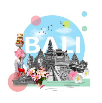Collage of photos from Bali. Indonesia - travel background. Art design