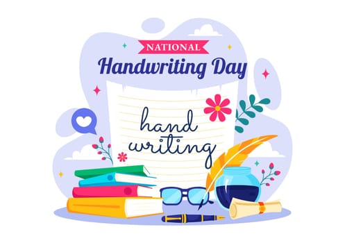 National Handwriting Day Vector Illustration on 23 January featuring Ink, Pen, and Paper for Writing Activities in a Flat Style Cartoon Background