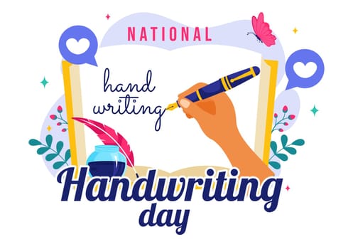 National Handwriting Day Vector Illustration on 23 January featuring Ink, Pen, and Paper for Writing Activities in a Flat Style Cartoon Background