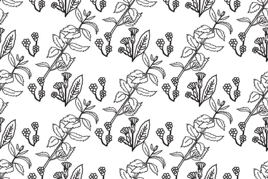 Black and white floral line art seamless pattern.Botanical plants and flowers vector illustration abstract background.Graphic design for fashion textile cover wrapping wedding invitation greeting card