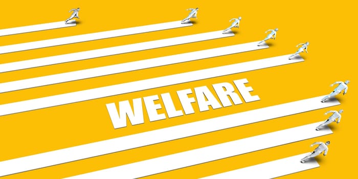 Welfare Concept with Business People Running on Yellow