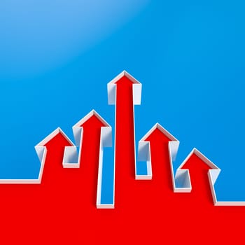 Red arrows pointing upwards symbolizing growth and success 3d