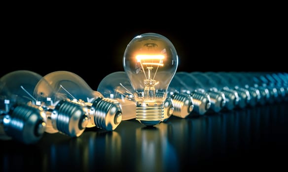 One illuminated light bulb standing out. new ideas, innovation,leadership. 3d