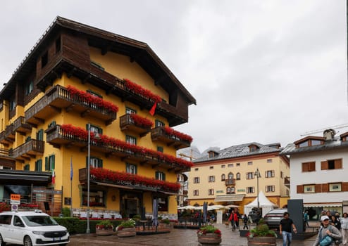 Cortina d'Ampezzo, Italy - September 6, 2024: Hotel de la Poste in Cortina d'Ampezzo, Province of Belluno, Veneto, Italy