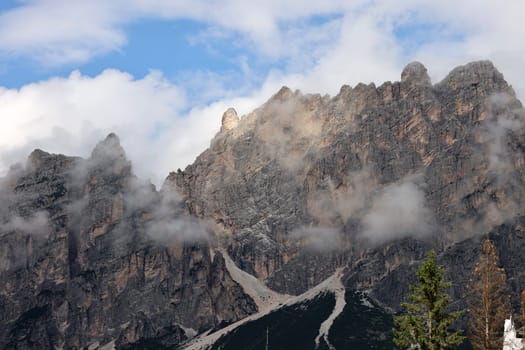 View from Cortina d'Ampezzo towards the Cristallo range and the  Pomagagnon peak, Ampezzo Dolomites, Alps, Italy