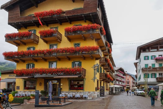 Cortina d'Ampezzo, Italy - September 6, 2024: Hotel de la Poste in Cortina d'Ampezzo, Province of Belluno, Veneto, Italy