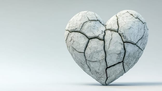 Cracked stone heart symbolizes emotional pain, heartbreak, and the fragility of love, conveying a sense of sadness, loss, and the difficulty of mending a broken heart