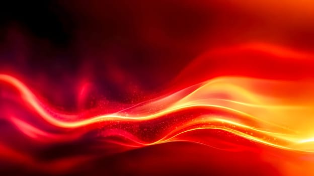 Rich red and crimson tones blending with a fiery glow, creating a vibrant and energetic abstract background with flowing lines and sparkling particles
