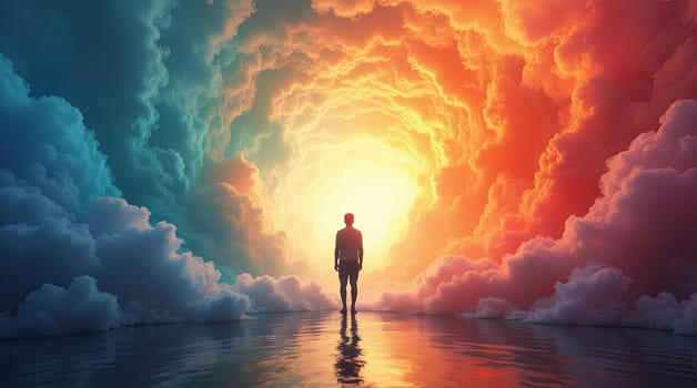 A Figure Walks Through Isolation Bridge Glowing Journey