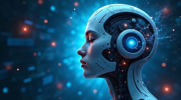 Futuristic Ai Robot With Creative Abstract Background Technology Design