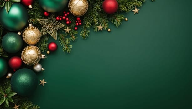 Holiday Green Background With Greenery And Copyspace Design Poster