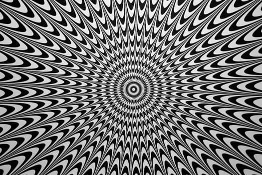 Optical illusion horizontal background. Abstract curves, geometric effect. Black and white.