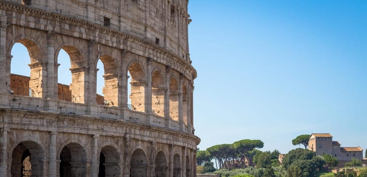 Rome, Italy - Marcello Theater exterior with blue sky. Famous Roman landmark
