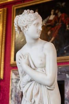 Florence, Italy - 28 December 2023: Palazzo Pitti Museum, Venus statue by scultor Antonio Canova. White marble, classic female beauty